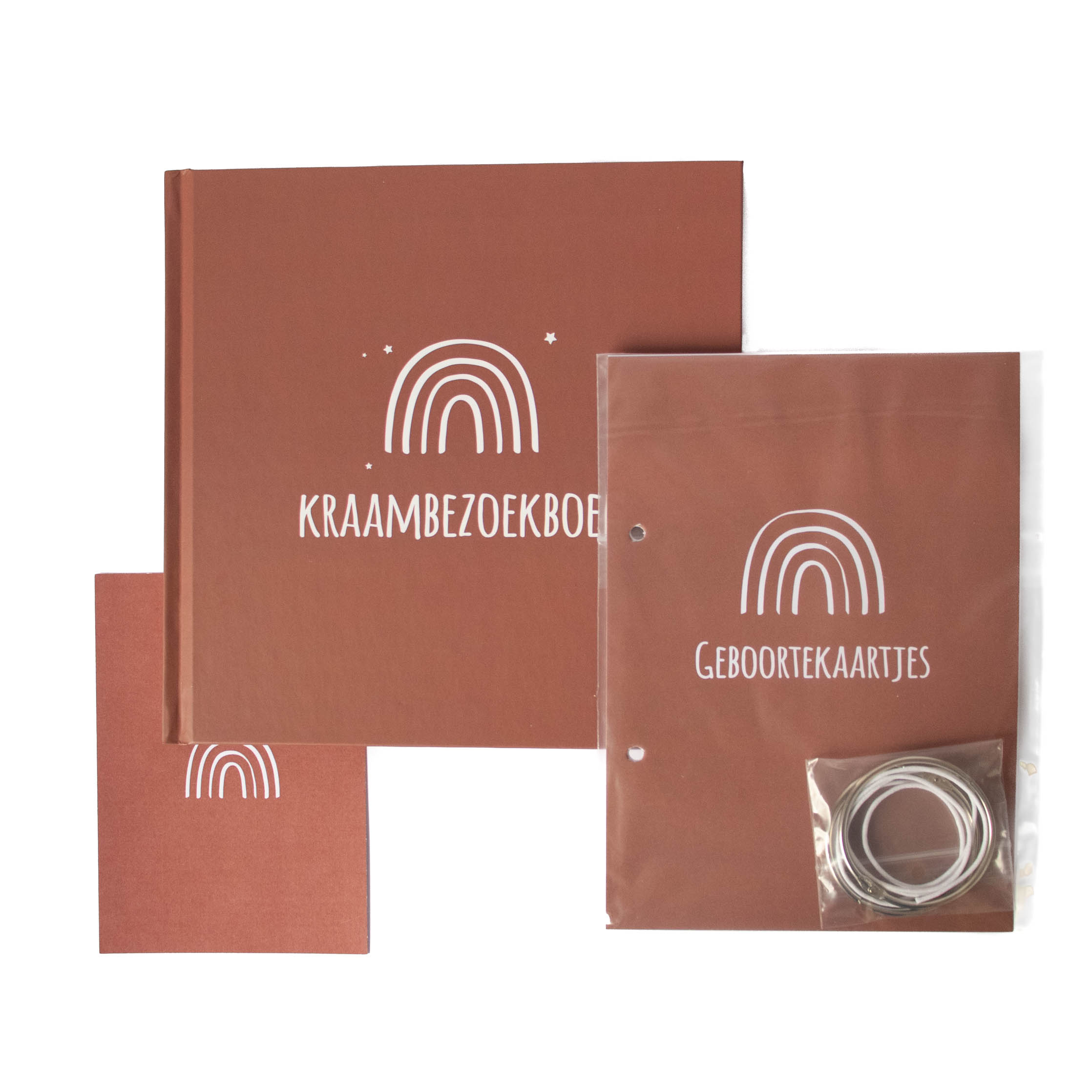 Cadeaupakket roest | kraambezoekboek, bewaarbundel geboortekaarten, wenskaart