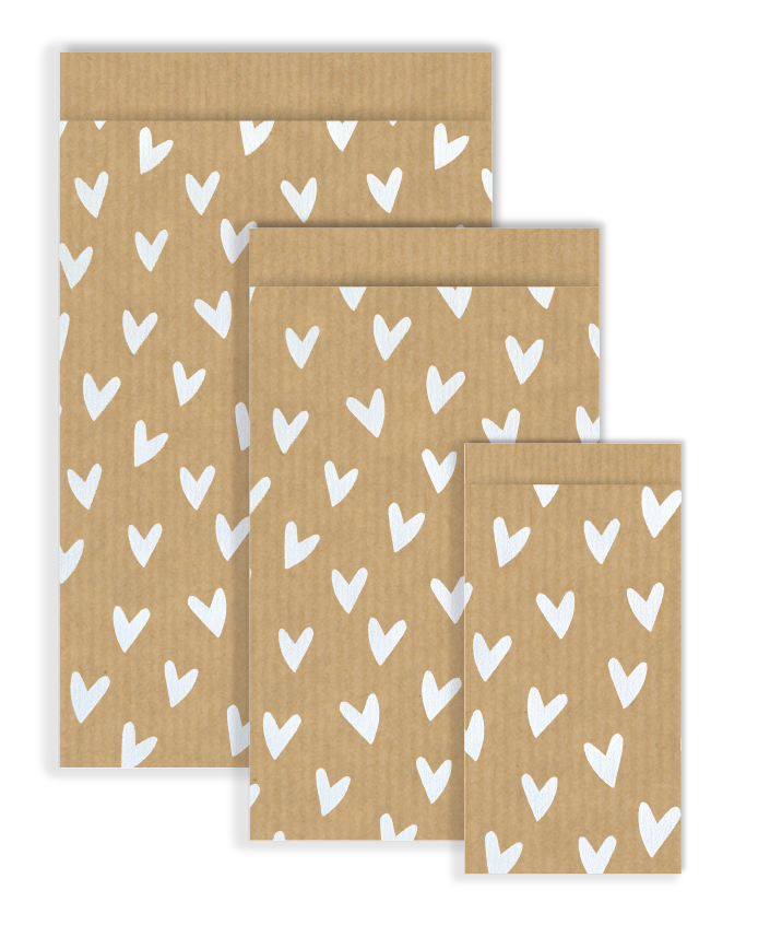 Cadeauzakje - kraft witte hartjes - 5 stuks